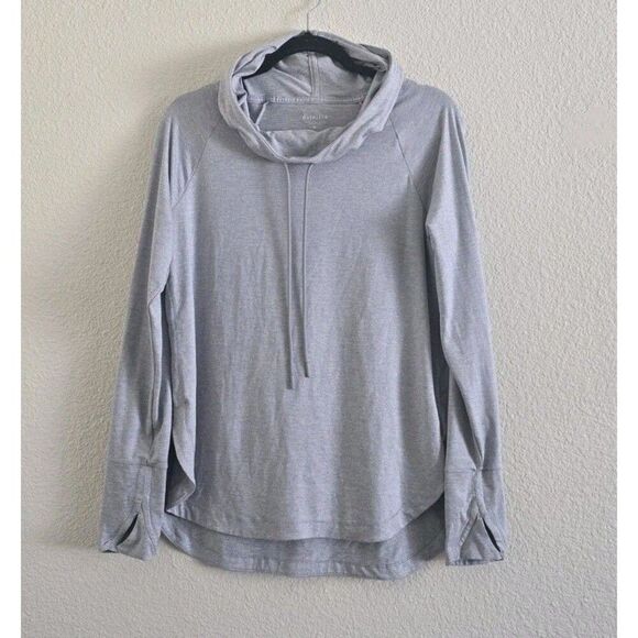 Athleta Uptempo Hoodie Sweatshirt Gray Size M Thumbholes Curve Hem Lightweight - Picture 2 of 9